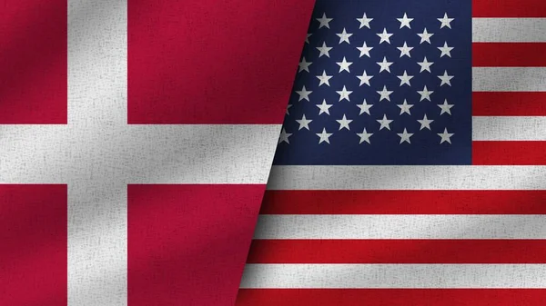 Usa Dánsko Realistické Dvě Vlajky Dohromady Ilustrace — Stock fotografie
