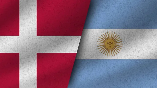 Argentína Dánia Realisztikus Két Zászló Együtt Illusztráció — Stock Fotó