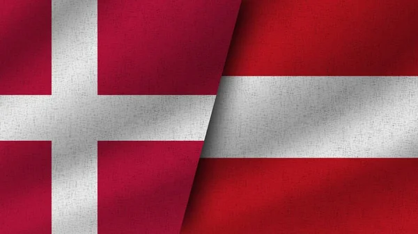 Австрия Дания Реалистичные Два Флага Вместе Иллюстрация — стоковое фото