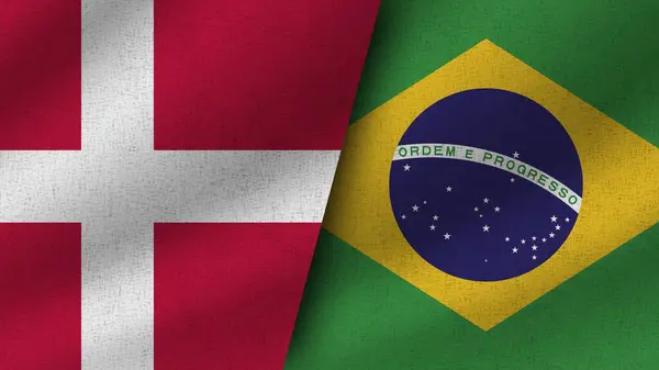 Brasil Dinamarca Realistas Dos Banderas Juntos Ilustración —  Fotos de Stock