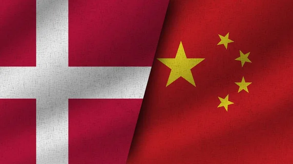 China Dinamarca Realistas Dos Banderas Juntos Ilustración —  Fotos de Stock