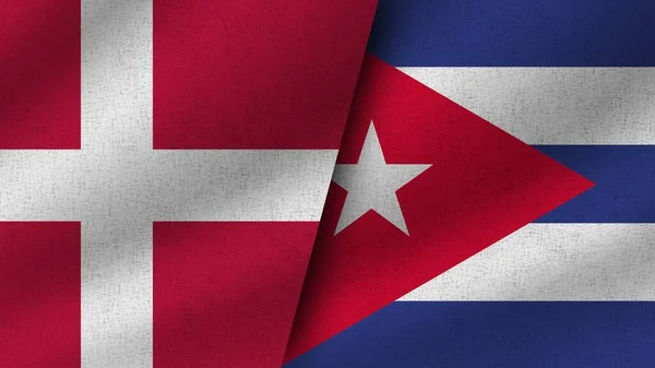 Cuba Danemark Réalistes Deux Drapeaux Ensemble Illustration — Photo