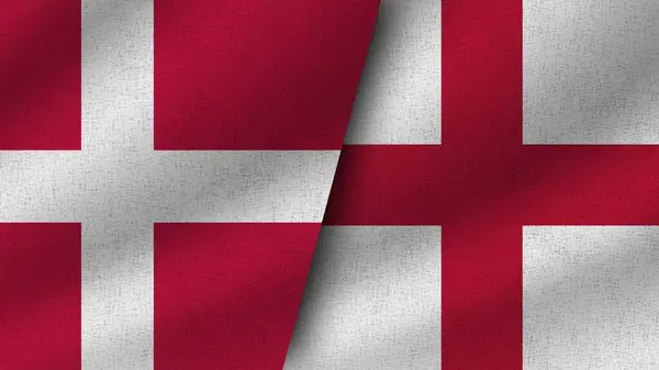Αγγλία Και Δανία Ρεαλιστικές Δύο Σημαίες Μαζί Εικονογράφηση — Φωτογραφία Αρχείου