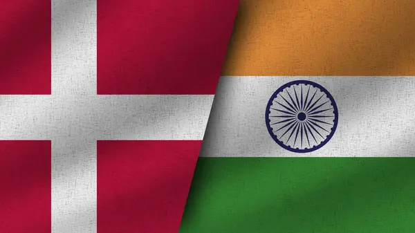 India Dinamarca Realistas Dos Banderas Juntos Ilustración —  Fotos de Stock