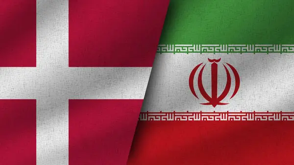 Iran Danimarca Realistici Due Bandiere Insieme Illustrazione — Foto Stock