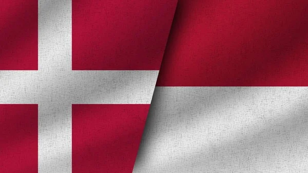 Indonesia Denmark Realistic Two Flags Together Illustration — 图库照片