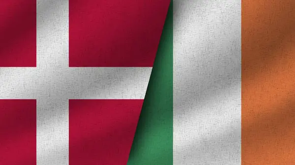 Irlanda Dinamarca Dos Banderas Realistas Juntas Ilustración — Foto de Stock