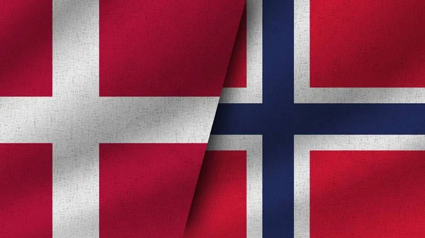 노르웨이와 덴마크 Realistic Two Flags Together Illustration — 스톡 사진