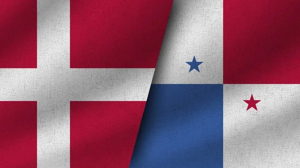 Panamá Dinamarca Realistas Dos Banderas Juntos Ilustración —  Fotos de Stock