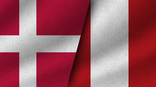Perù Danimarca Realistici Due Bandiere Insieme Illustrazione — Foto Stock