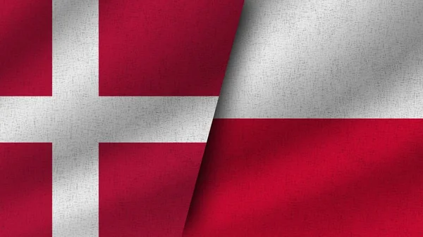 Polen Danmark Realistiske Flagg Sammen Illustrasjon – stockfoto