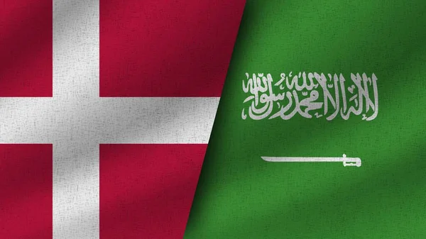Arabia Saudita Danimarca Realistici Due Bandiere Insieme Illustrazione — Foto Stock