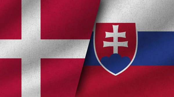 Slowakei Und Dänemark Realistische Zwei Flaggen Zusammen Illustration — Stockfoto