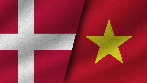 Wietnam Dania Realistyczne Dwie Flagi Razem Ilustracja — Zdjęcie stockowe