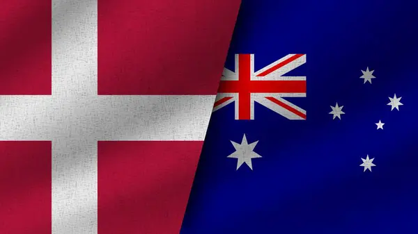 Australia Dinamarca Realistas Dos Banderas Juntos Ilustración —  Fotos de Stock