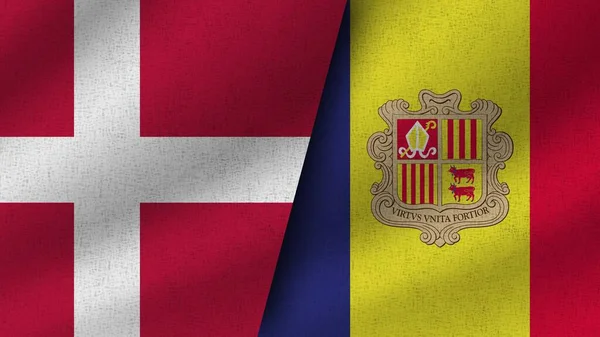 Andorra Dinamarca Dos Banderas Realistas Juntas Ilustración — Foto de Stock