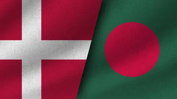 Bangladesh Och Danmark Realistiska Två Flaggor Tillsammans Illustration — Stockfoto
