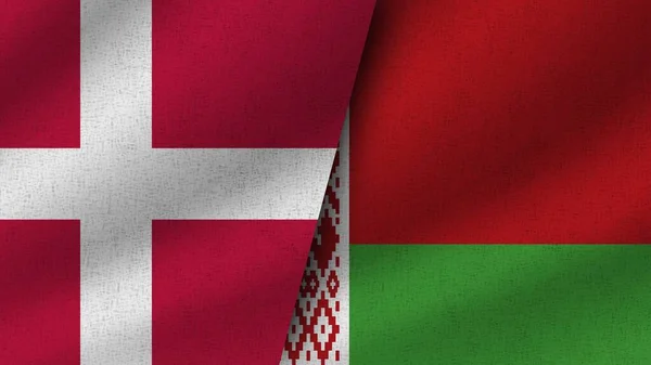Bielorrusia Dinamarca Dos Banderas Realistas Juntas Ilustración —  Fotos de Stock