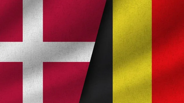 Bélgica Dinamarca Dos Banderas Realistas Juntas Ilustración —  Fotos de Stock