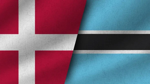 Botswana Danimarca Realistici Due Bandiere Insieme Illustrazione — Foto Stock