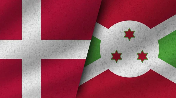 Burundi Och Danmark Realistiska Två Flaggor Tillsammans Illustration — Stockfoto