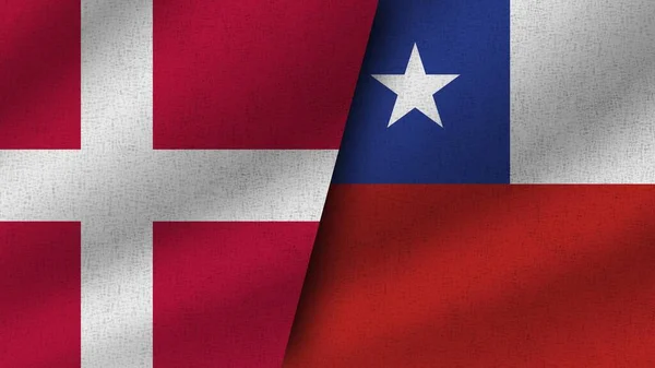 Chili Denemarken Realistische Twee Vlaggen Samen Illustratie — Stockfoto