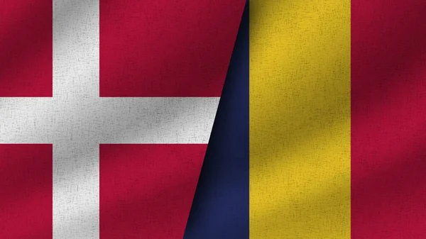 Chad Dinamarca Dos Banderas Realistas Juntas Ilustración — Foto de Stock