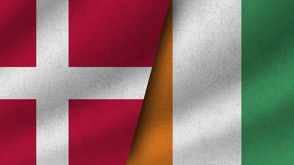 Wybrzeże Kości Słoniowej Dania Realistyczne Dwie Flagi Razem Ilustracja — Zdjęcie stockowe