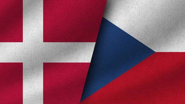 Republika Czeska Dania Realistyczne Dwie Flagi Razem Ilustracja — Zdjęcie stockowe