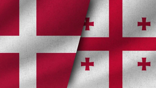 Georgia Danimarca Realistici Due Bandiere Insieme Illustrazione — Foto Stock