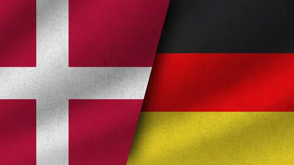 Deutschland Und Dänemark Realistische Zwei Flaggen Zusammen Illustration — Stockfoto