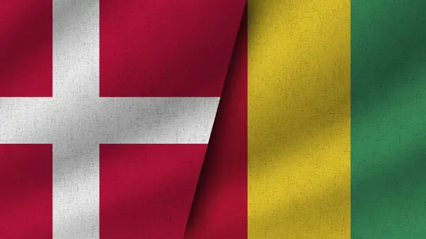 Guinea Och Danmark Realistiska Två Flaggor Tillsammans Illustration — Stockfoto