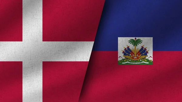 Haití Dinamarca Realistas Dos Banderas Juntos Ilustración —  Fotos de Stock