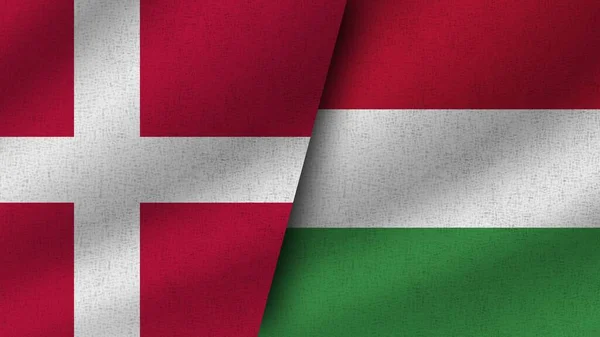 Ungheria Danimarca Realistici Due Bandiere Insieme Illustrazione — Foto Stock