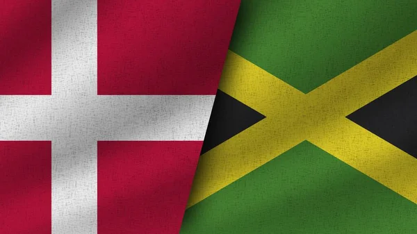 Jamaica Dinamarca Dos Banderas Realistas Juntas Ilustración —  Fotos de Stock