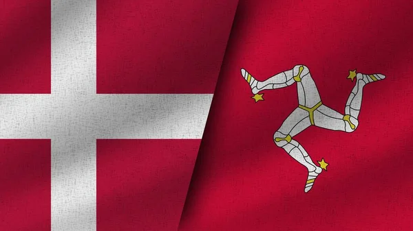 Νήσος Του Μαν Και Δανία Ρεαλιστικές Δύο Σημαίες Μαζί Εικονογράφηση — Φωτογραφία Αρχείου