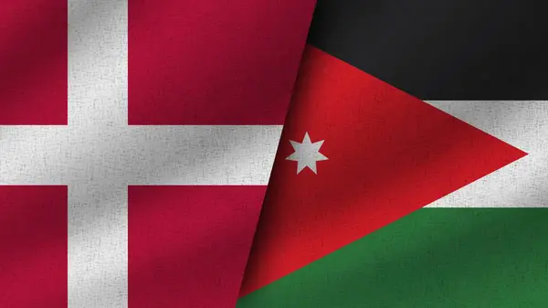 Jordania Dinamarca Realistas Dos Banderas Juntas Ilustración —  Fotos de Stock