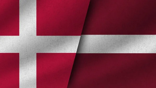Латвия Дания Реалистичные Два Флага Вместе Иллюстрация — стоковое фото