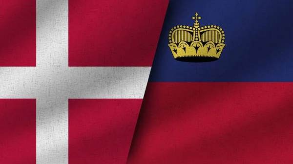 Liechtenstein Dinamarca Realistas Dos Banderas Juntas Ilustración —  Fotos de Stock