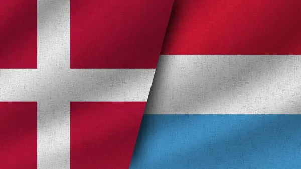 Luksemburg Dania Realistyczne Dwie Flagi Razem Ilustracja — Zdjęcie stockowe