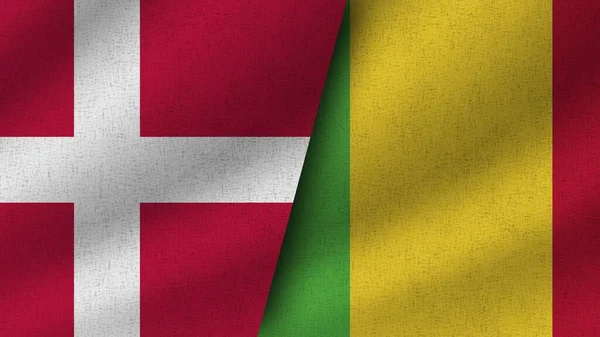 Mali Och Danmark Realistiska Två Flaggor Tillsammans Illustration — Stockfoto