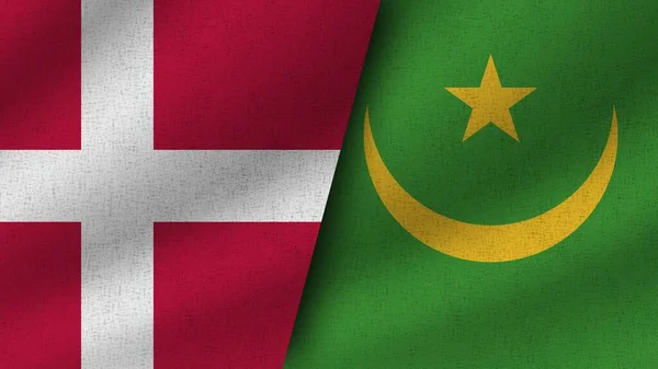 Mauritania Dinamarca Dos Banderas Realistas Juntas Ilustración —  Fotos de Stock