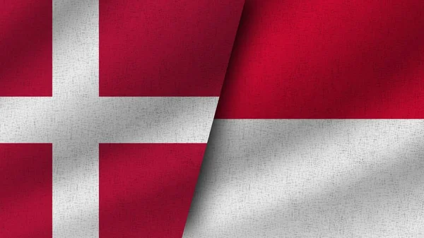 Monaco Dinamarca Realistas Duas Bandeiras Juntas Ilustração — Fotografia de Stock