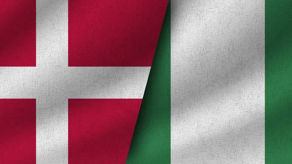 Nigeria Dinamarca Realistas Dos Banderas Juntos Ilustración —  Fotos de Stock