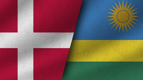 Ruanda Danimarca Realistici Due Bandiere Insieme Illustrazione — Foto Stock