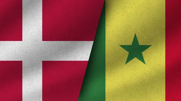 Senegal Och Danmark Realistiska Två Flaggor Tillsammans Illustration — Stockfoto