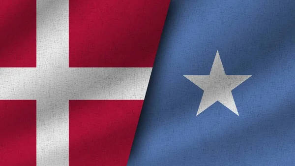 Somalië Denemarken Realistische Twee Vlaggen Samen Illustratie — Stockfoto