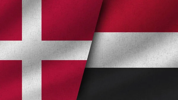 Yemen Dinamarca Dos Banderas Realistas Juntas Ilustración —  Fotos de Stock