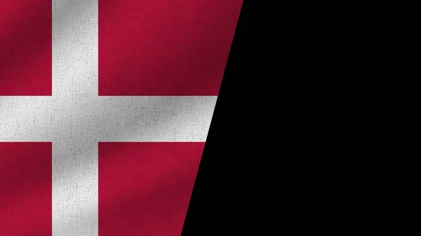 Black Background Denmark Realistic Two Flags Together Illustration — Stock Photo, Image