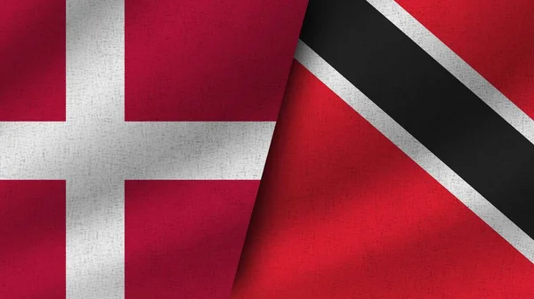 特里尼达多巴哥和丹麦现实的两面旗帜 3D说明 — 图库照片